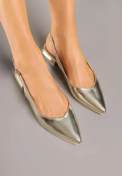 Złote Sandały Slingback Vices z Wkładką ze Skóry Naturalnej Galeresa