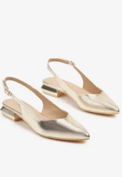 Złote Sandały Slingback Vices z Wkładką ze Skóry Naturalnej Galeresa