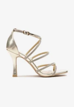 Złote Sandały Szpilki w Eleganckim Stylu Zdobione Cyrkoniami Fanireas