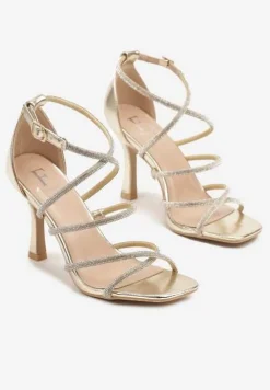 Złote Sandały Szpilki w Eleganckim Stylu Zdobione Cyrkoniami Fanireas