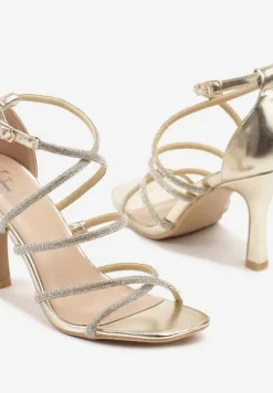 Złote Sandały Szpilki w Eleganckim Stylu Zdobione Cyrkoniami Fanireas