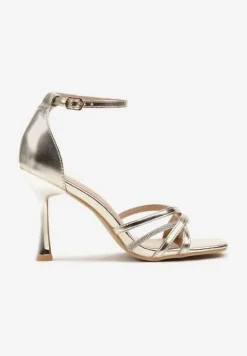 Złote Sandały Szpilki z Paskiem z Cyrkonii Nusoria