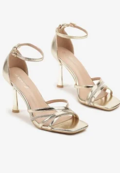 Złote Sandały Szpilki z Paskiem z Cyrkonii Nusoria