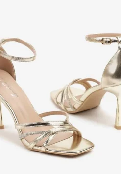 Złote Sandały Szpilki z Paskiem z Cyrkonii Nusoria