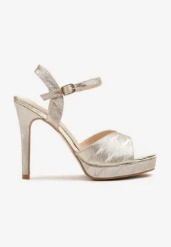 Złote Sandały Szpilki z Platformą w Abstrakcyjny Wzór Lisanitia