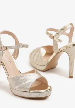 Złote Sandały Szpilki z Platformą w Abstrakcyjny Wzór Lisanitia