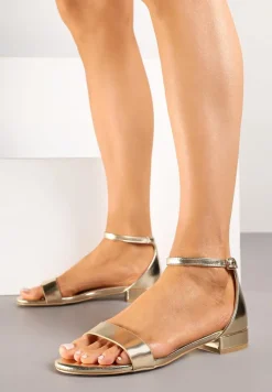 Złote Sandały Vices na Niskim Obcasie z Paskiem wokół Kostki Frodaia