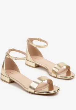 Złote Sandały Vices na Niskim Obcasie z Paskiem wokół Kostki Frodaia