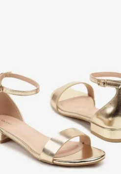 Złote Sandały Vices na Niskim Obcasie z Paskiem wokół Kostki Frodaia