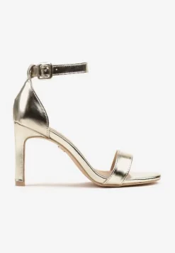 Złote Sandały Vices na Obcasie Typu Szpilka ze Skórzaną Wkładką Sonalitena