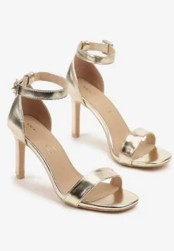Złote Sandały Vices na Obcasie Typu Szpilka ze Skórzaną Wkładką Sonalitena