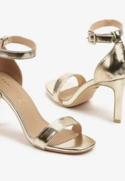 Złote Sandały Vices na Obcasie Typu Szpilka ze Skórzaną Wkładką Sonalitena