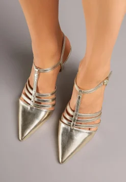 Złote Sandały Vices na Obcasie Typu Szpilka Tirenella