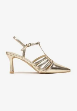 Złote Sandały Vices na Obcasie Typu Szpilka Tirenella