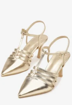 Złote Sandały Vices na Obcasie Typu Szpilka Tirenella