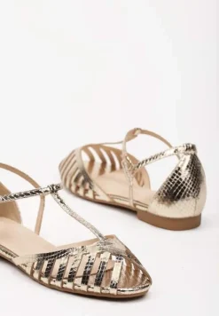 Złote Sandały Vices na Płaskiej Podeszwie Ozdobione Paseczkami z Zapięciem na Kostce Phaedrana