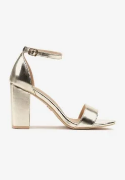 Złote Sandały Vices na Słupku z Wkładką ze Skóry Naturalnej Avelhira