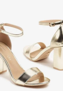 Złote Sandały Vices na Słupku z Wkładką ze Skóry Naturalnej Avelhira