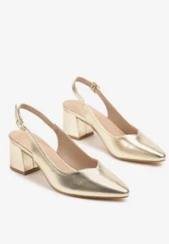 Złote Sandały Vices na Słupku Slingback ze Skórzaną Wkładką Ciaravien