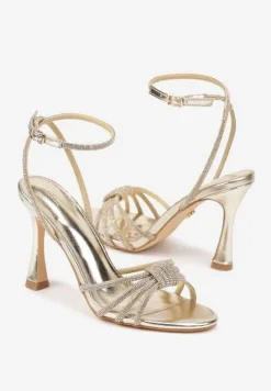 Złote Sandały Vices na Szpilce z Metalicznym Połyskiem i Cyrkoniami Linoressa