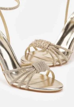 Złote Sandały Vices na Szpilce z Metalicznym Połyskiem i Cyrkoniami Linoressa