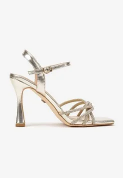 Złote Sandały Vices na Szpilce z Cyrkoniami Lirevoline