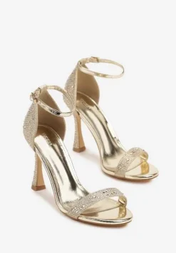 Złote Sandały Vices na Szpilce Ozdobione Cyrkoniami Zimena