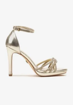 Złote Sandały Vices na Szpilce z Cyrkoniami Sarameira