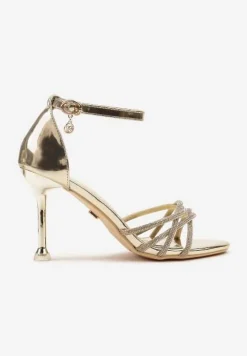 Złote Sandały Vices na Szpilce Ozdobione Cyrkoniami Nitalena