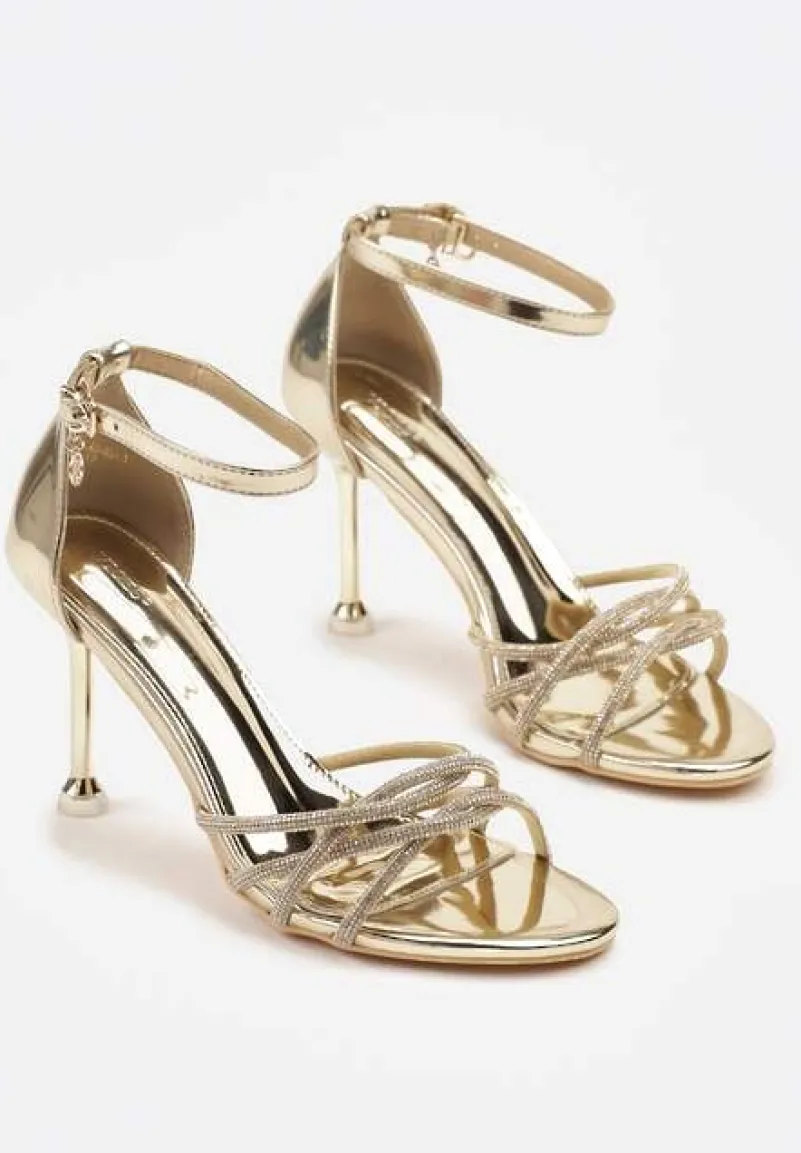 Złote Sandały Vices na Szpilce Ozdobione Cyrkoniami Nitalena