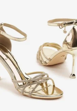 Złote Sandały Vices na Szpilce Ozdobione Cyrkoniami Nitalena