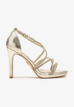 Złote Sandały Vices na Szpilce Ozdobione Cyrkoniami Sarerelle