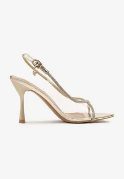 Złote Sandały Vices na Szpilce z Cyrkoniowymi Paskami Ovilira