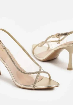 Złote Sandały Vices na Szpilce z Cyrkoniowymi Paskami Ovilira