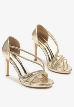 Złote Sandały Vices na Szpilce Ozdobione Cyrkoniami Noritia