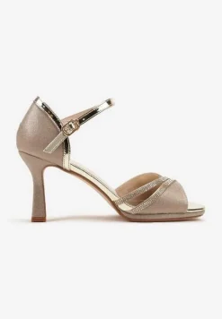 Złote Sandały Vices na Szpilce Ozdobione Cyrkoniami i Brokatem Oviasse