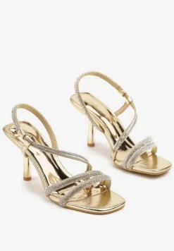 Złote Sandały Vices na Szpilce z Cyrkoniowymi Paskami Niladriella