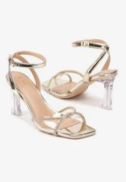 Złote Sandały Vices na Transparentnym Słupku z Paskami z Cyroniami Nitasea