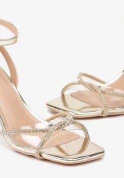 Złote Sandały Vices na Transparentnym Słupku z Paskami z Cyroniami Nitasea