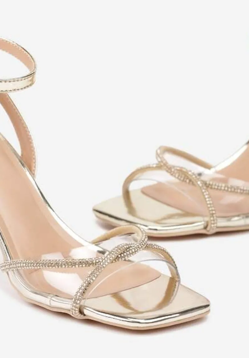 Złote Sandały Vices na Transparentnym Słupku z Paskami z Cyroniami Nitasea