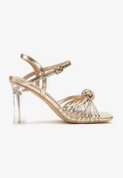 Złote Sandały Vices na Transparentnym Słupku z Supełkiem Saradina