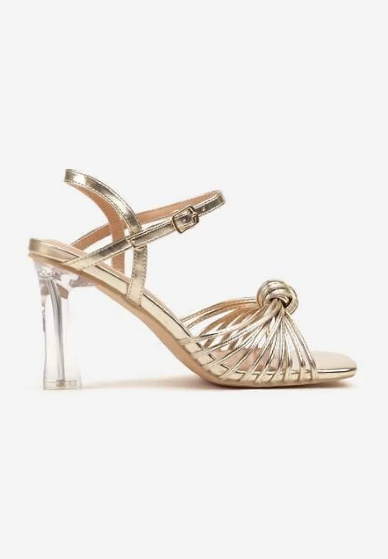 Złote Sandały Vices na Transparentnym Słupku z Supełkiem Saradina
