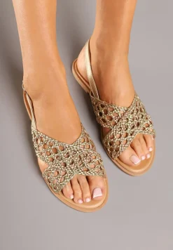 Złote Sandały Vices Ozdobione Siateczkowymi Paskami Calozi