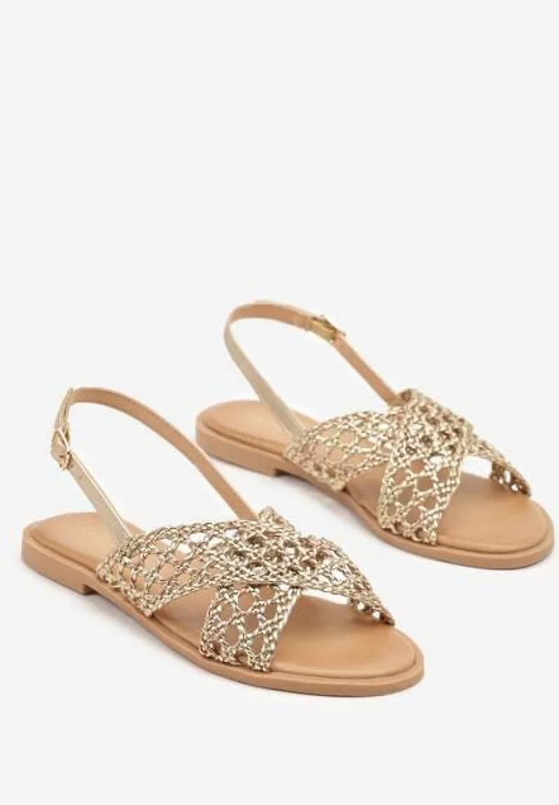 Złote Sandały Vices Ozdobione Siateczkowymi Paskami Calozi