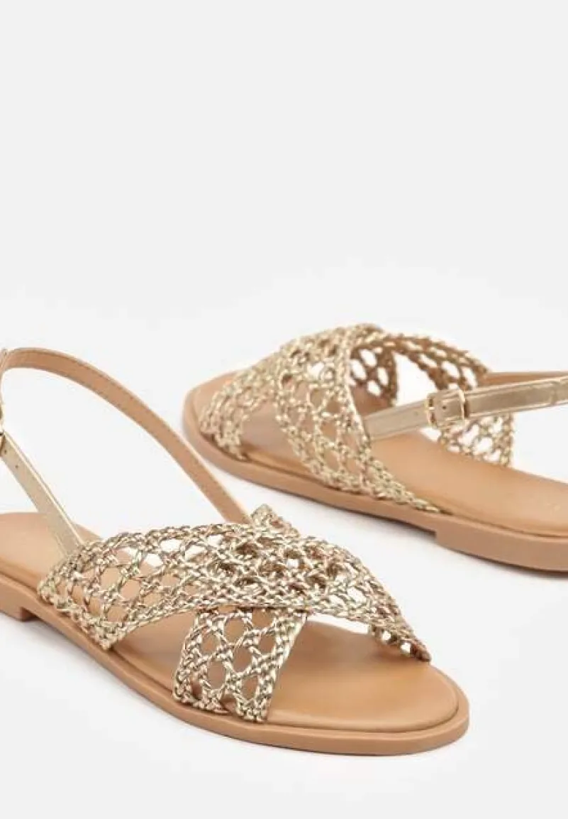 Złote Sandały Vices Ozdobione Siateczkowymi Paskami Calozi