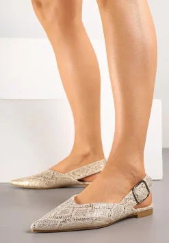 Złote Sandały Vices Typu Slingback z Wkładką ze Skóry Naturalnej Rallora