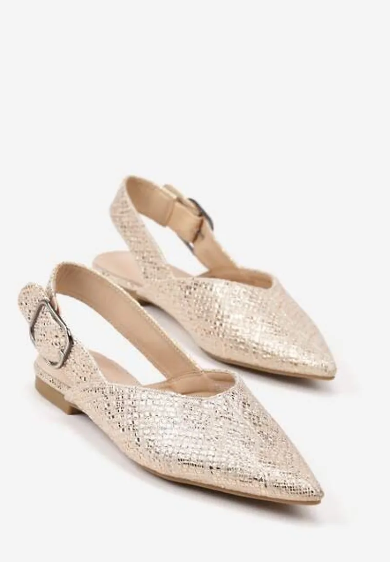 Złote Sandały Vices Typu Slingback z Wkładką ze Skóry Naturalnej Rallora