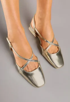 Złote Sandały Vices z Wkładką ze Skóry Naturalnej Edimaris