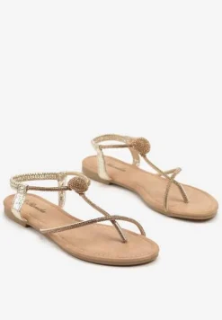 Złote Sandały w Minimalistycznym Stylu Zdobione Cyrkoniami Tanavia