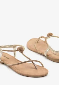 Złote Sandały w Minimalistycznym Stylu Zdobione Cyrkoniami Tanavia
